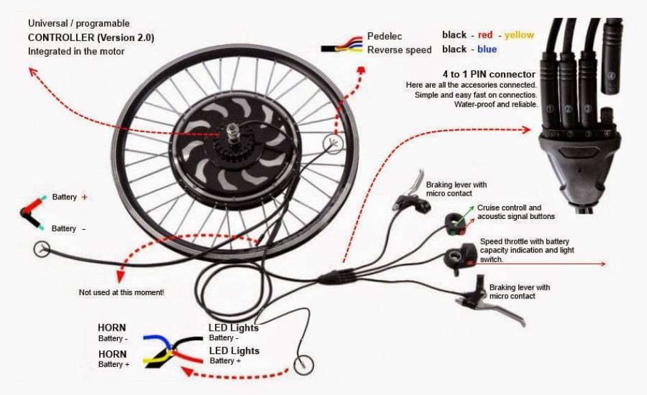 Как подключить мотор-колесо спереди?